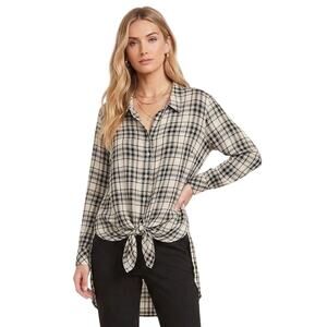 Anthropologie Sanctuary Plaid Button Down Blouse Neutral Plaid NWT Size 1X